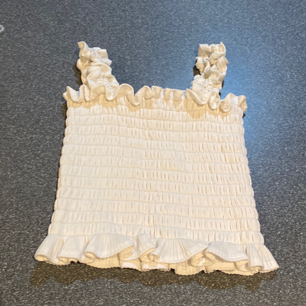 Reformation Cream Smocked Ruffle Crop Top